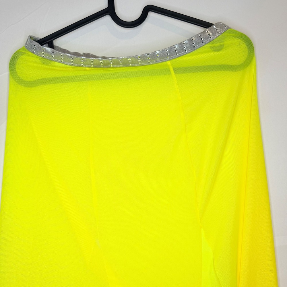Double Platinum Size Medium Neon Yellow Rhinestone Leo and Skirt Dance Costume - Picture 9 of 10